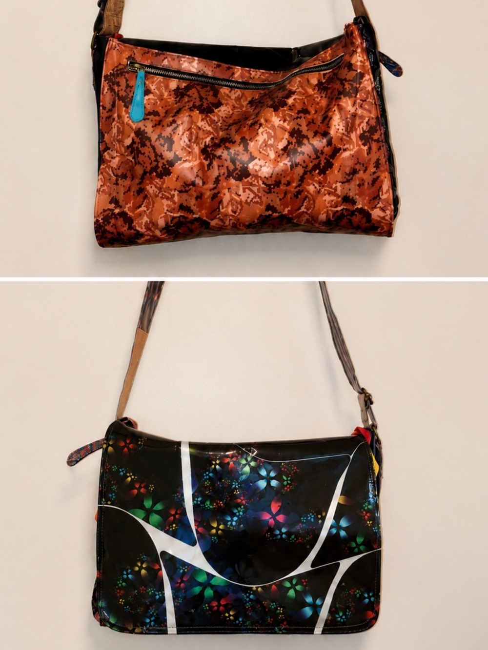 Ebarrito Italian Patchwork Leather Messenger Bag Crossbody Floral Art Unique